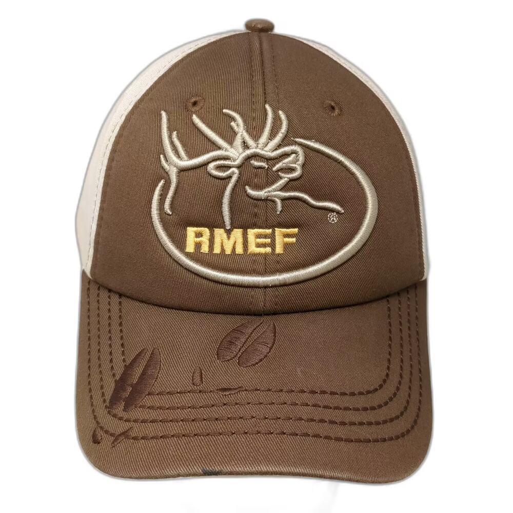 RMEF Baseball Cap Brown Beige Strapback One Size Embroidered Elk Volunteer Hat